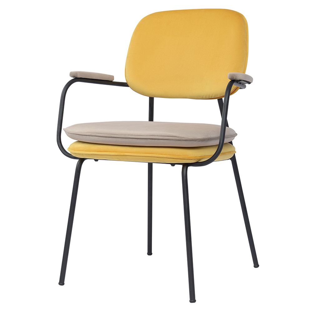 Стул с подлокотниками Pea, велюр, желтый/бежевый