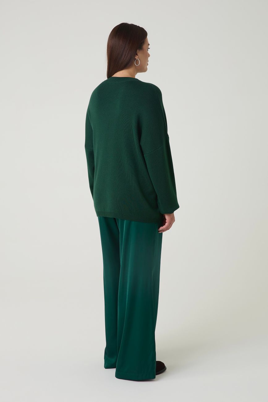 Джемпер вязаный с круглым вырезом, изумруд