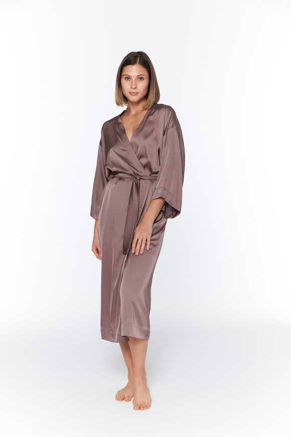 Шелковый халат-кимоно капучино