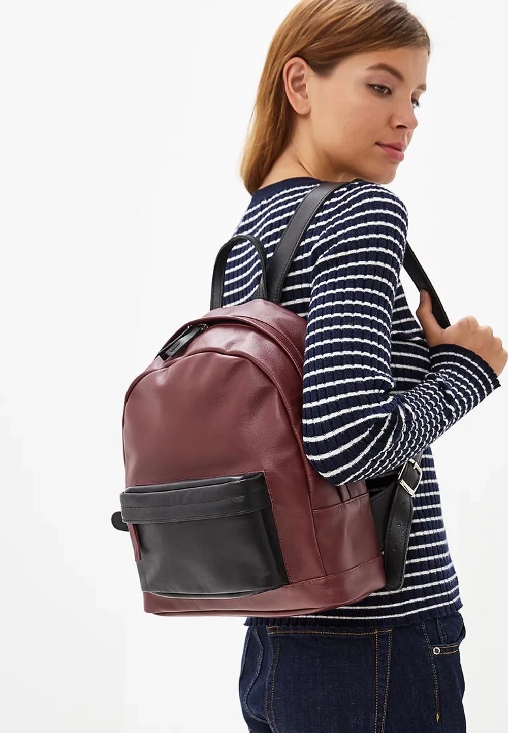 рюкзак закругленный бордо с черными вставками