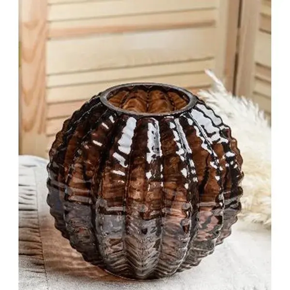 Ваза Плиссе малая d-170мм h-160мм Браун