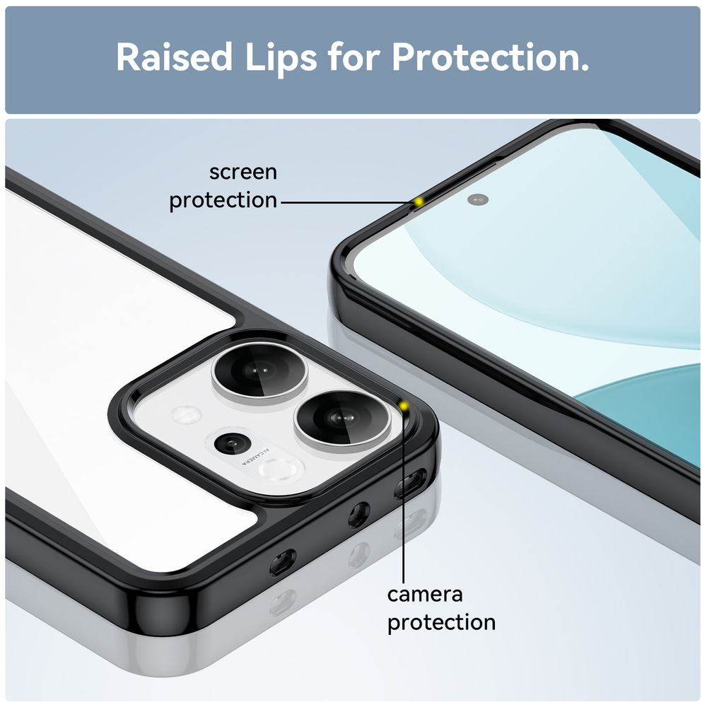 Противоударный чехол для OPPO Reno 14 Глобал и Reno 14F, усиленные прозрачные защитные рамки черного цвета