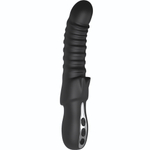 Черный изогнутый вибратор с ребрышками Typhon - 23 см. (Цвет: черный)