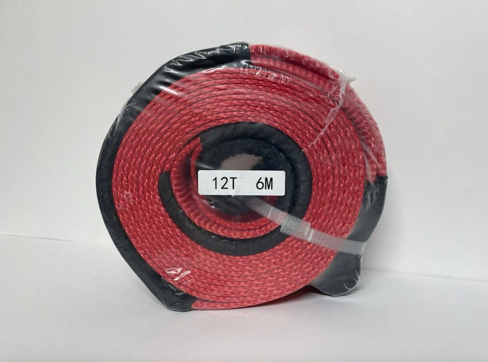 12T-6M / Трос автомобильный буксировочный, 12 тонн, длина 6 метров, ширина 75 мм, стропа, петля-петля, красный, серия - спасатель, TG (1 шт.)