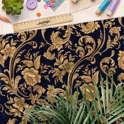 Ткань оксфорд 600 цветочный золотой орнамент