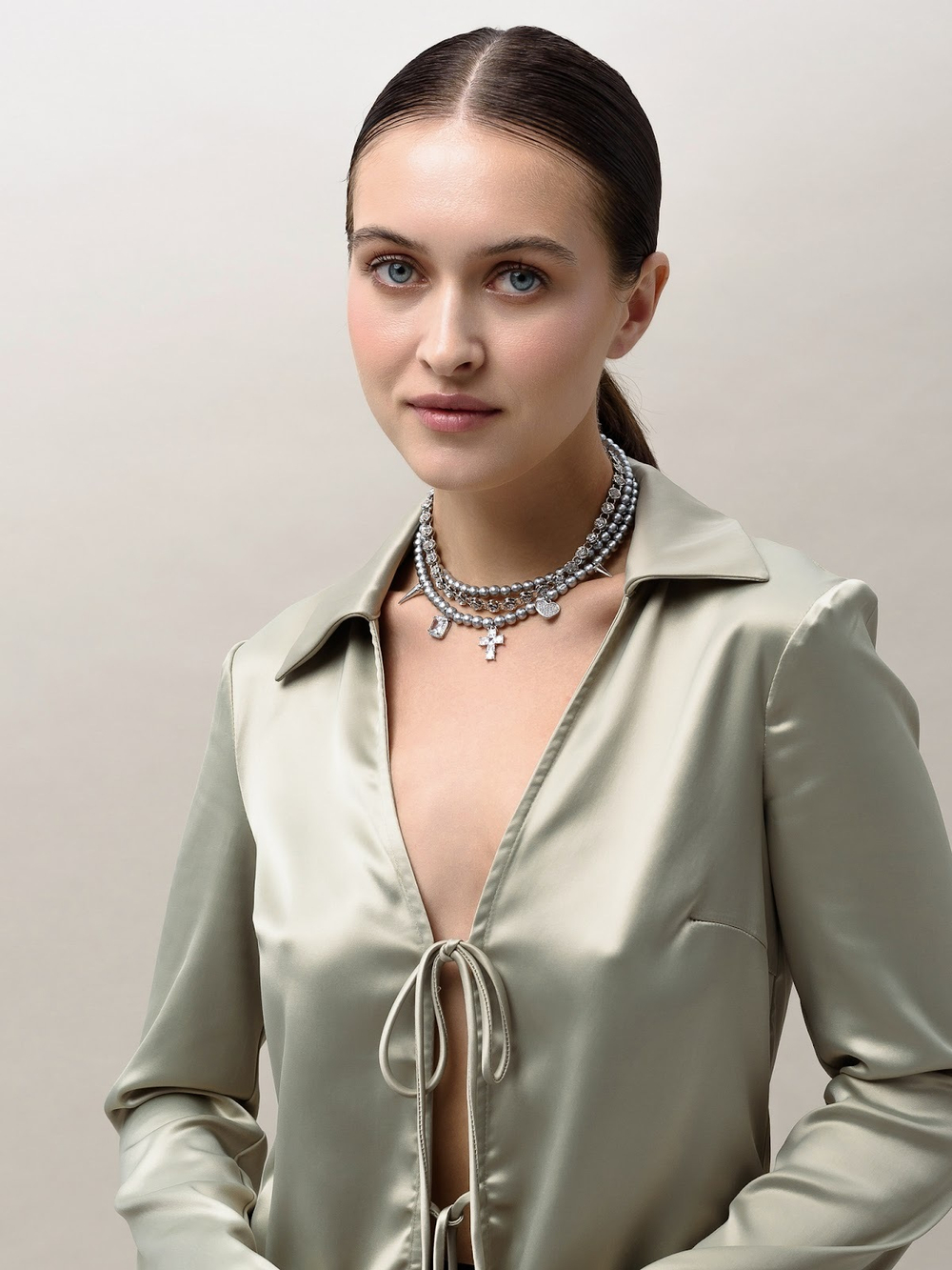 Чокер "Delicacy Shine" cotton pearl Dark Grey