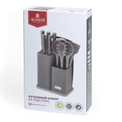 НАБОР AGNESS ИЗ 12ПР: 5 НОЖЕЙ,ДОСКА,ПОДСТАВКА,ПОЛОВНИК,ЛОЖКА,ЛОПАТКА,ШУМОВКА,ЛОЖКА ДЛЯ СПАГЕТТИ