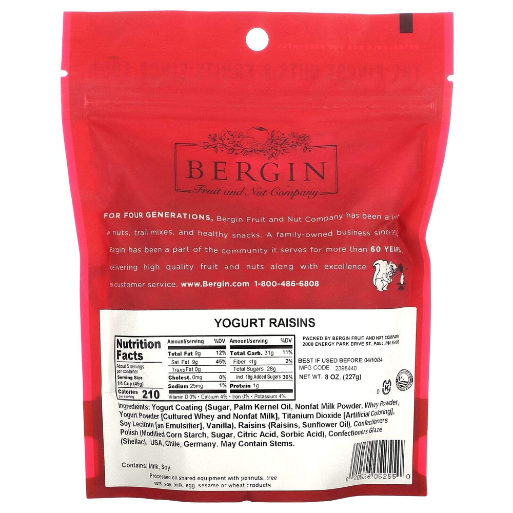 Bergin Fruit and Nut Company, Йогурт с изюмом, 227 г (8 унций)