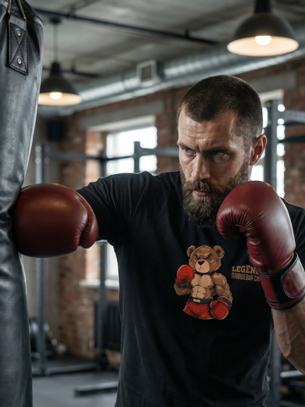 Футболка спортивная хлопковая мужская черная LEGENDA Плюшевая сила