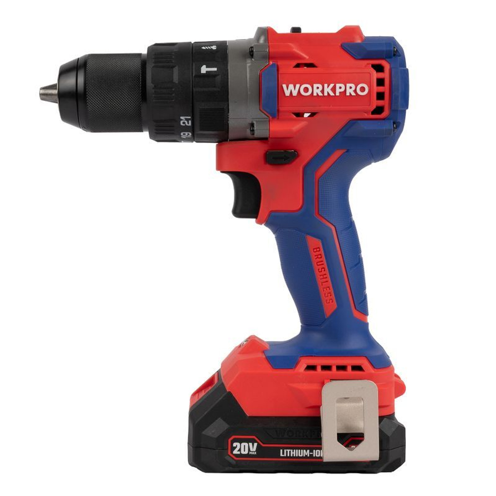 Шуруповерт бесщеточный ударный Workpro 20В 2х2 Ач