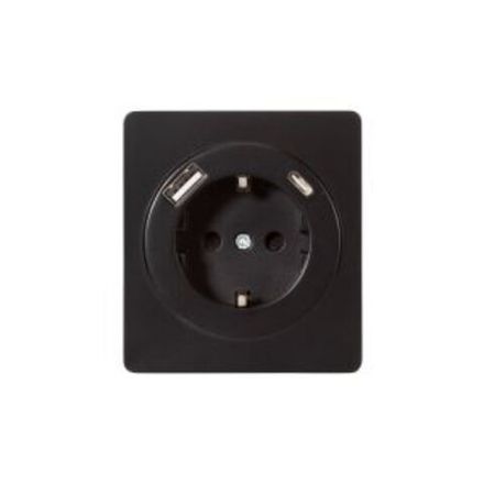 Розетка ROUND 1-ая с/з с/у з/ш 16А с USB A+C быстрой зарядки 5В/3А оникс KRANZ