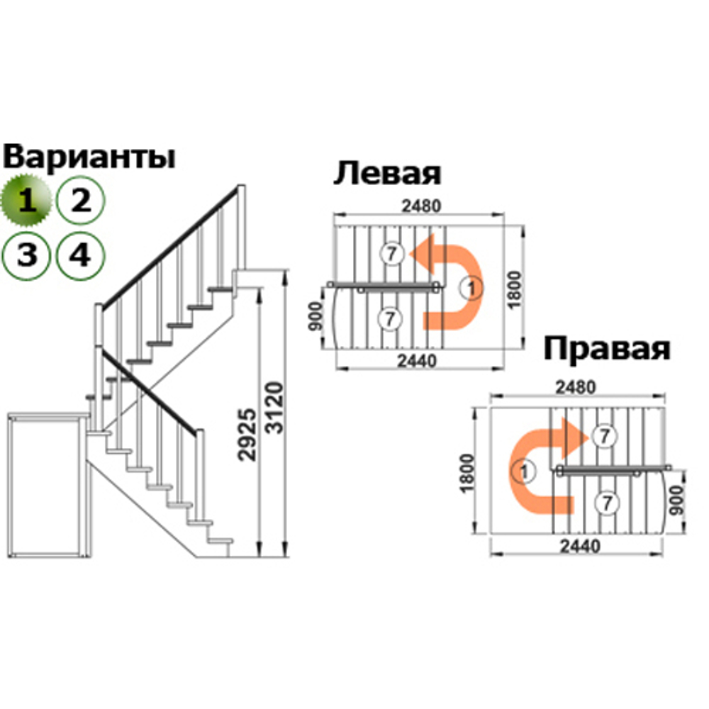 Лестница К-004м/1 Л с подступенками сосна (7 уп) под покраску