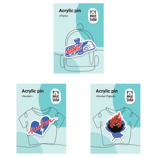 Набор акриловых значков MESHU "Panic", прямая УФ-печать,