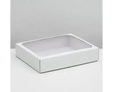 СЛ коробка 4138431 Без печати крышка-дно белая с окном 29 х 23,5 х 6 см