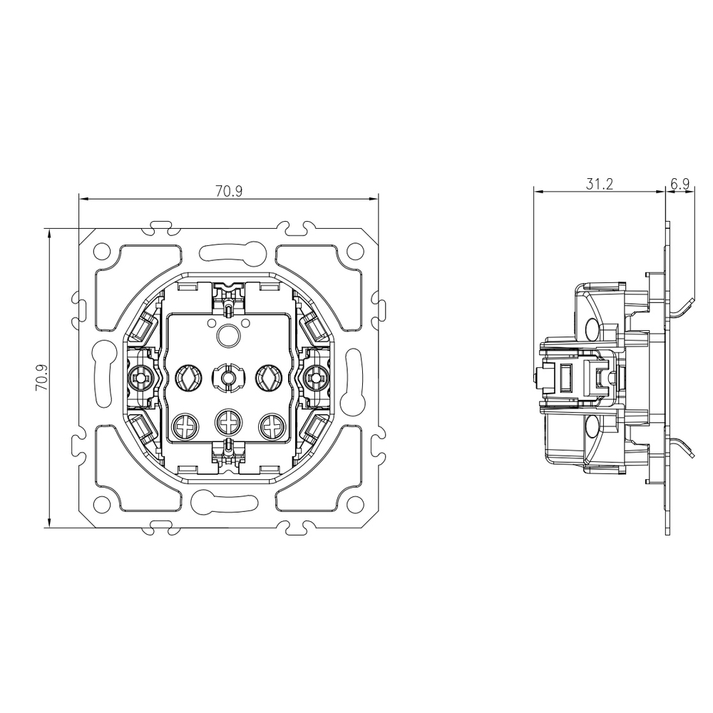 Механизм розетки без заземления 16А 250В~ на винтах, серия DB