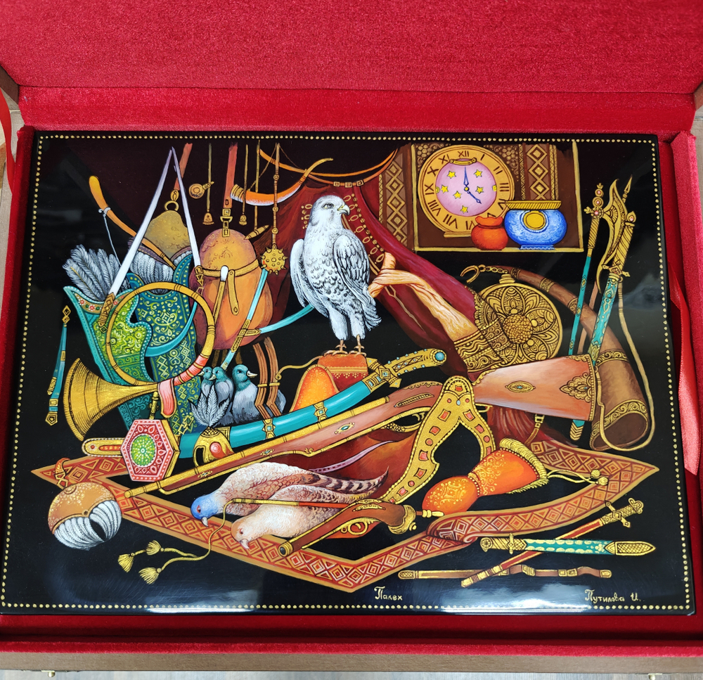 Панно Палех "Охота" с ручной росписью