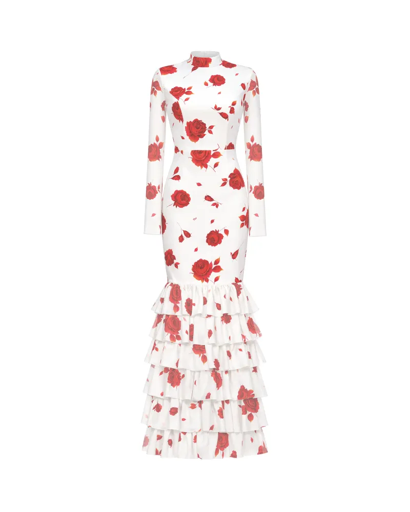 Рула макси (Rula maxi), платье макси из молочного шифона с цветочным принтом