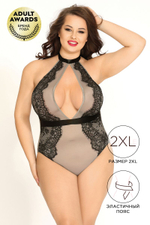 Сексуальное боди Samantha с кружевом (Размер: XXL) (Цвет: серый с чёрным)