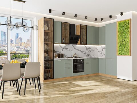 Угловая модульная кухня Квадро-04 Аквамарин - Дуб Вотан 2340*3400/1600*600