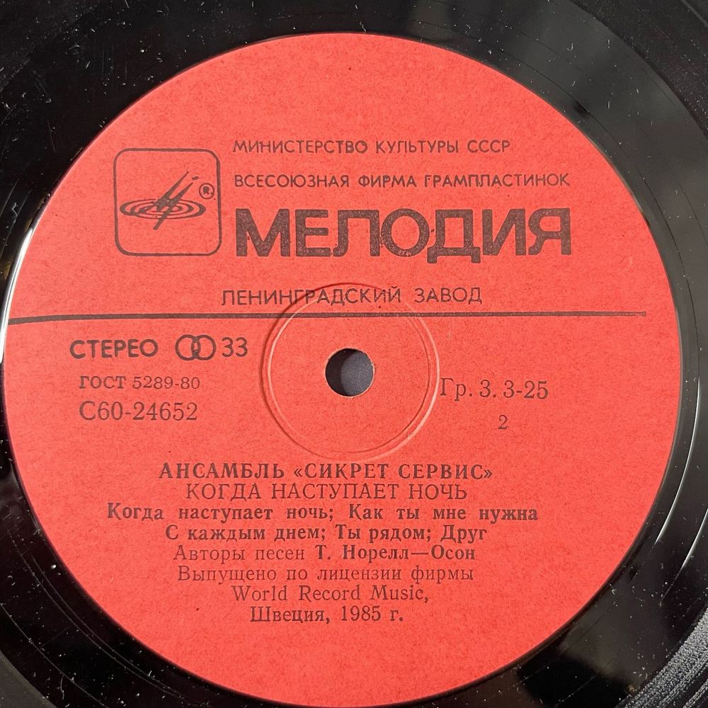 Винтажная виниловая пластинка LP Secret Service When The Night Closes In Сикрет Сервис Когда Наступает Ночь (СССР 1986)