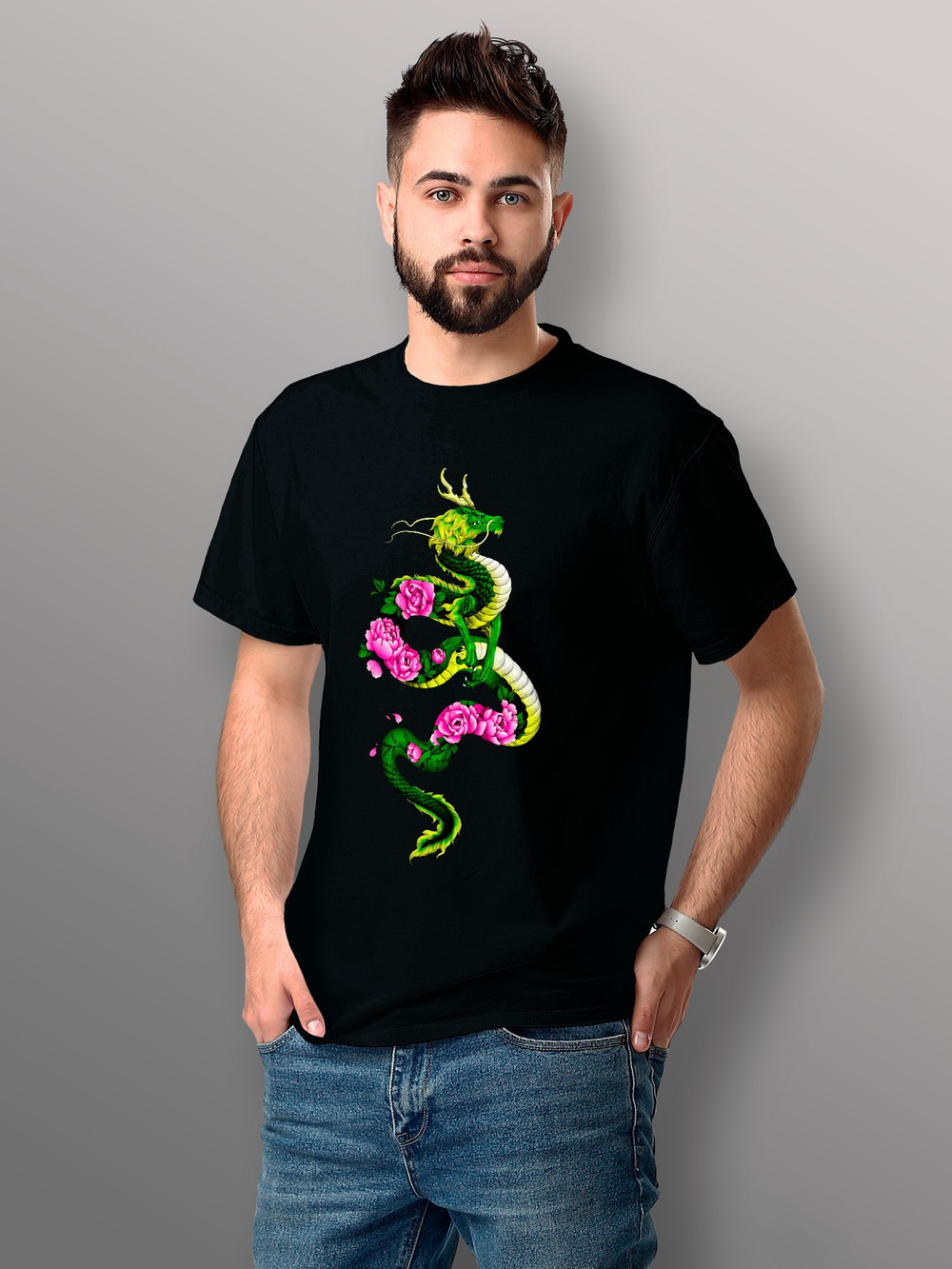 Футболка дракон в цветах