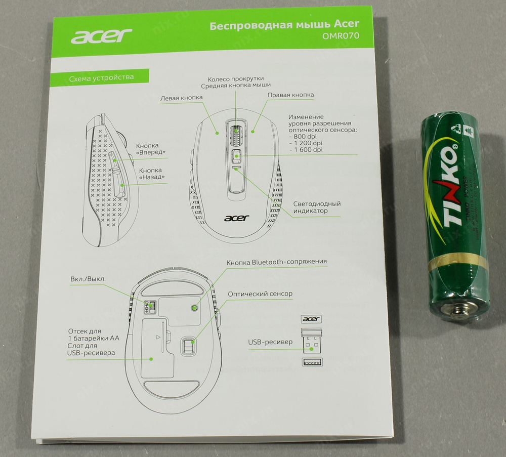 Acer Wireless Optical Mouse OMR070  <ZL.MCEEE.00D>  (RTL) USB 6btn+Roll