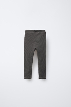 ZARA ЛЕГИНСЫ ИЗ РИФЛЕНОГО ТРИКОТАЖА С КРУЖЕВОМ, СЕРЫЙ