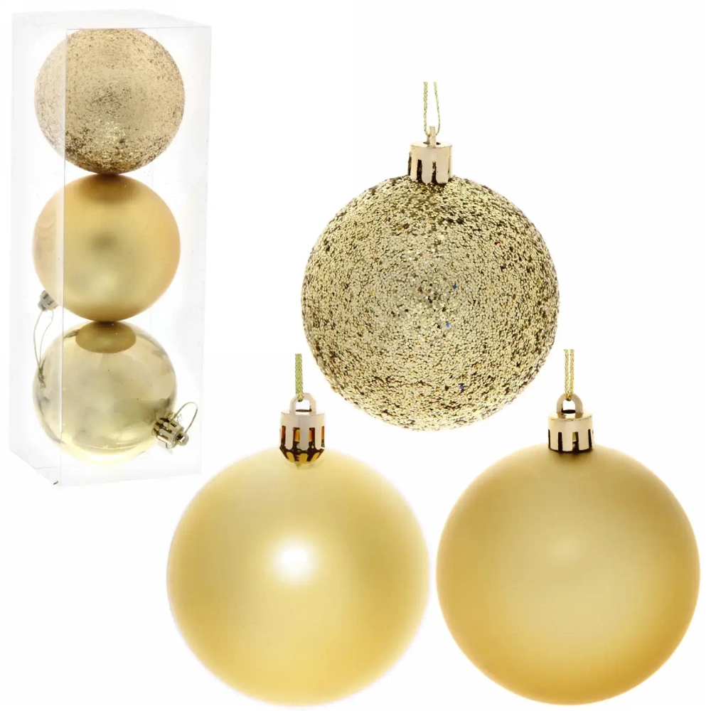 Новогодние шары 8 см (набор 3 шт) «Микс фактур», золотой