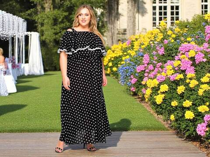 Платье с воланом по горловине Горох