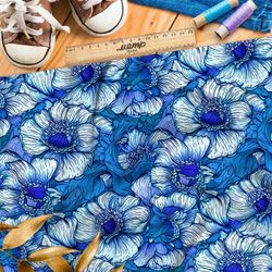 Ткань премиум бифлекс бело-голубой цветник