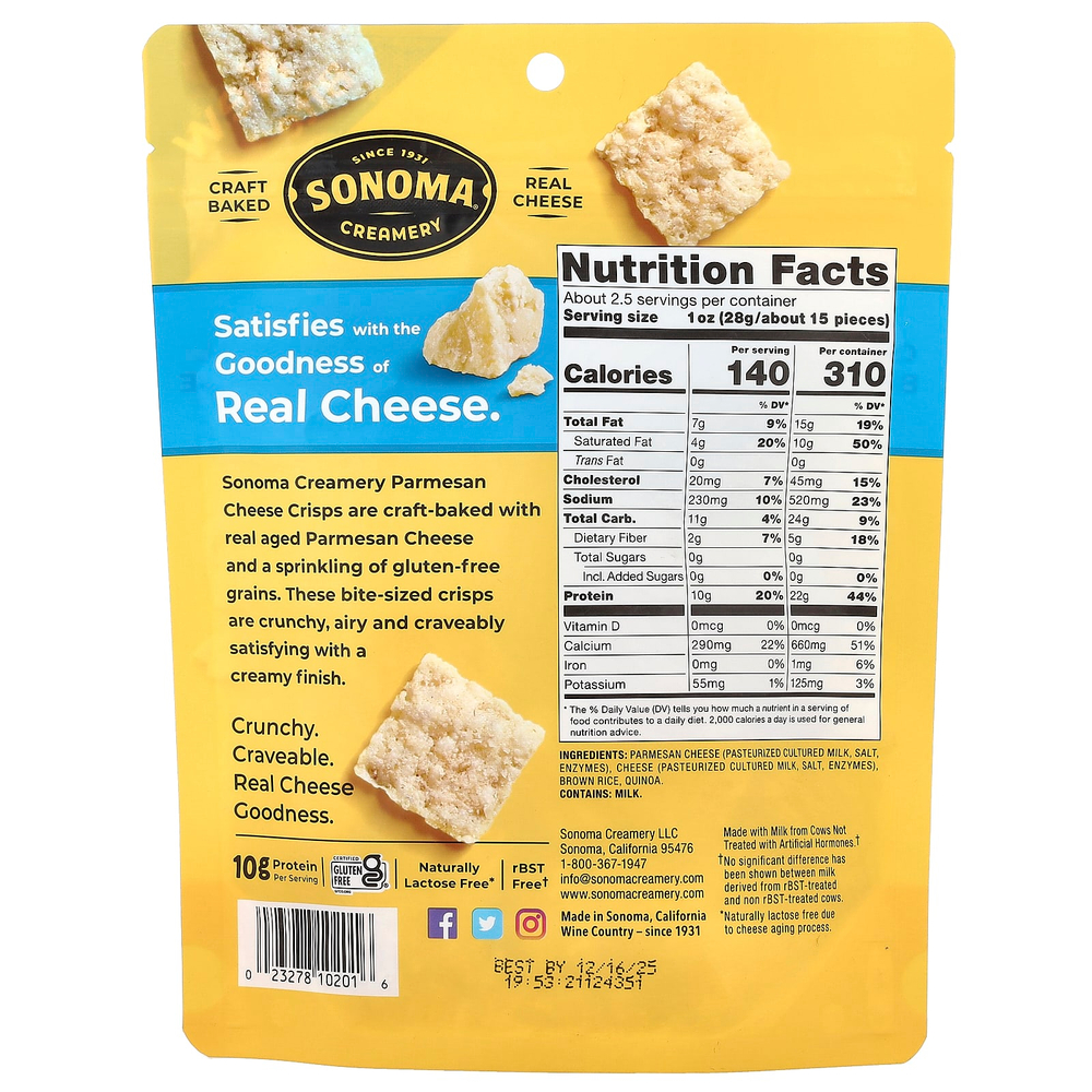 Sonoma Creamery, чипсы с сыром, пармезан, 64 г (2,25 унции)