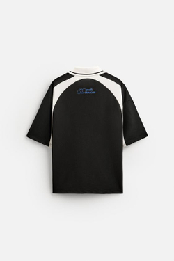 ZARA ФУТБОЛКА В СТИЛЕ КОЛОР-БЛОК С НАДПИСЯМИ, ЧЕРНЫЙ