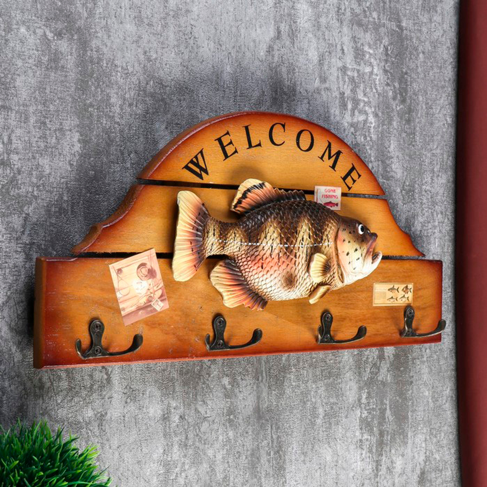Крючки декоративные дерево "Welcome Карась" 19*39*3,5см 3007086