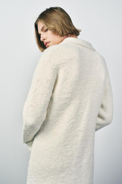 ZARA ТРИКОТАЖНОЕ ПАЛЬТО ИЗ СМЕСОВОЙ ШЕРСТИ, БЕЛЫЙ