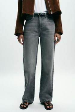 ZARA ДЖИНСЫ Z1975 REGULAR FIT С ВЫСОКОЙ ПОСАДКОЙ И РЕМНЕМ, СЕРЫЙ
