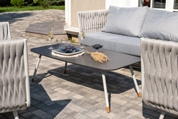 "Монако" лаунж-зона 4-местная из роупа со столом "Верона" (серый гранит), каркас светло-серый, роуп светло-серый