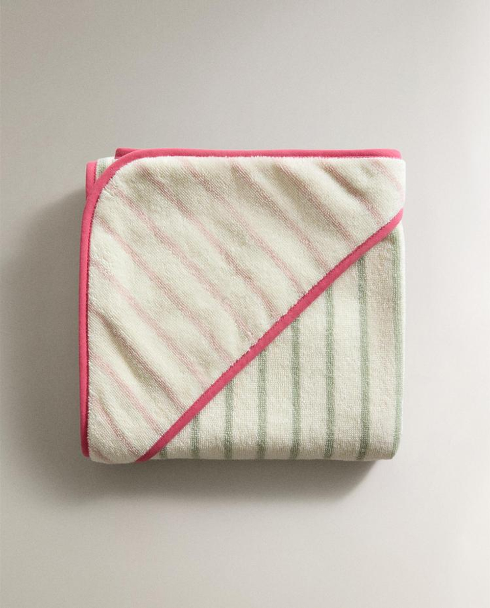 ZARA HOME ДВУСТОРОННЕЕ ПОЛОТЕНЦЕ С КАПЮШОНОМ В ПОЛОСКУ, РОЗОВЫЙ