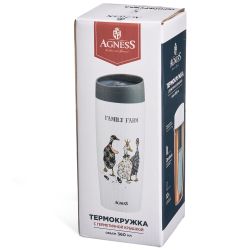 ТЕРМОКРУЖКА AGNESS "FAMILY FARM" 360МЛ, КОЛБА НЕРЖ.СТАЛЬ 18/10