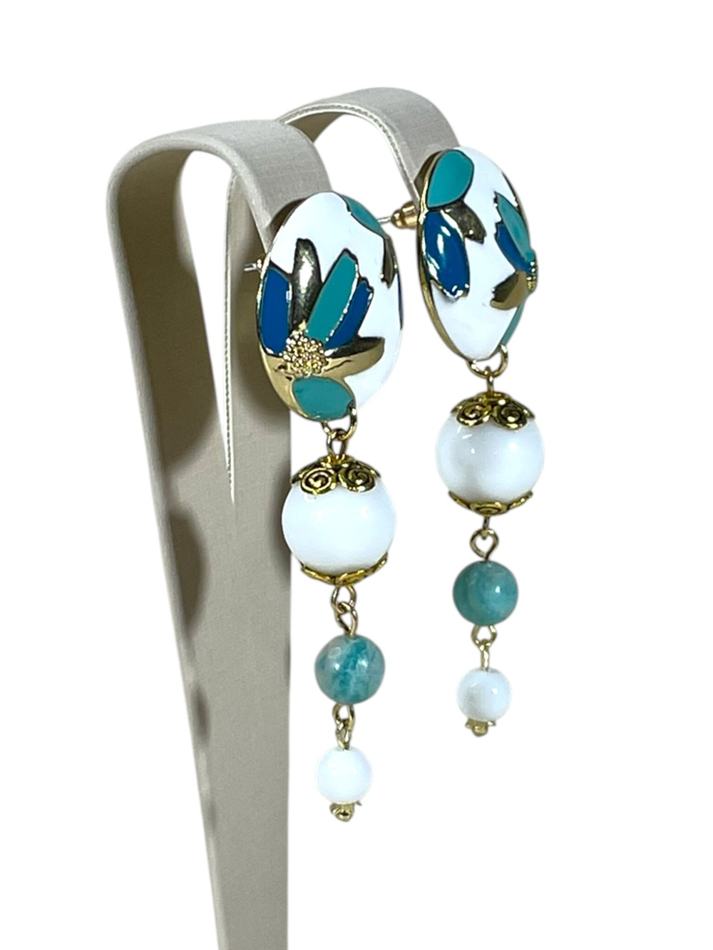 Серьги Цветочное поле, эмаль, агат, сердолик