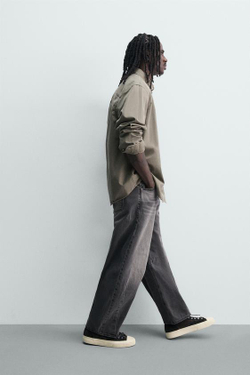 ZARA ДЖИНСЫ RELAXED BARREL FIT С ЗАЩИПАМИ, СЕРЫЙ