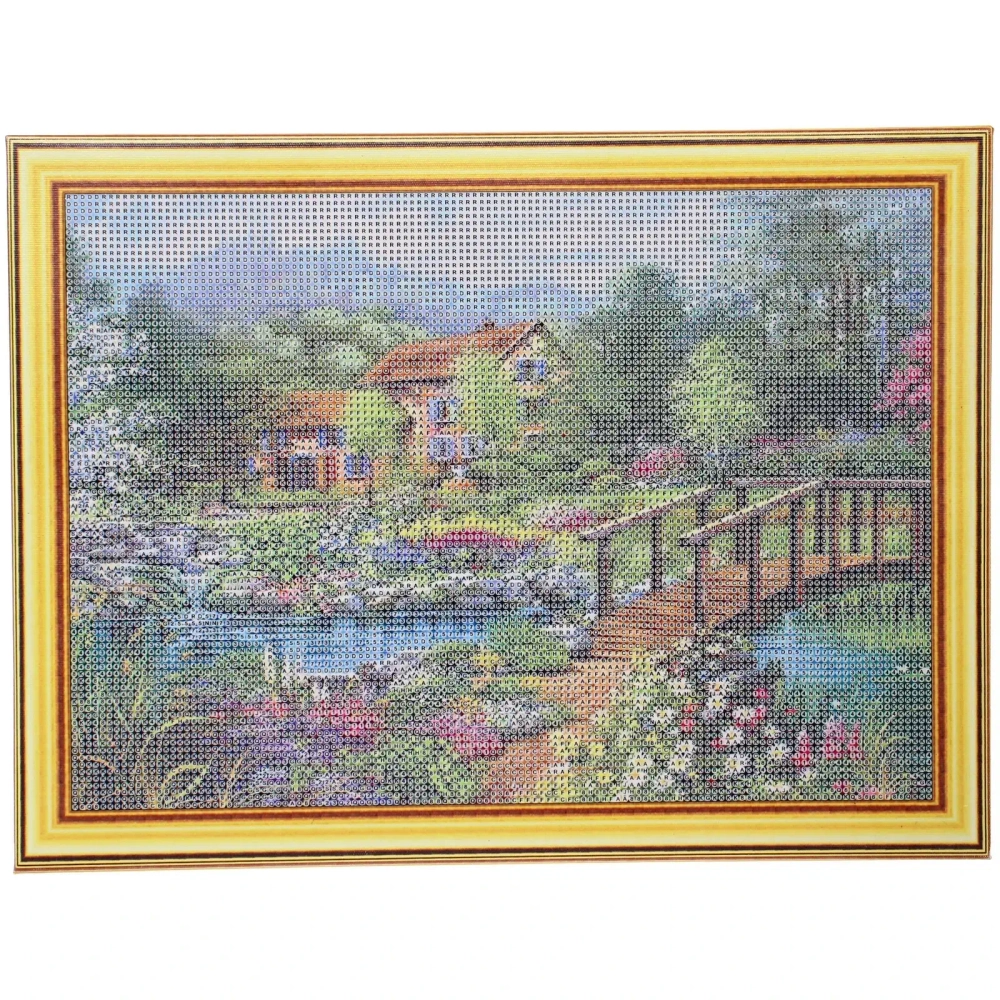 Алмазная мозаика на подрамнике с полным заполнением «МИР ЯРКИХ КРАСОК», домик у озера, 30*40см