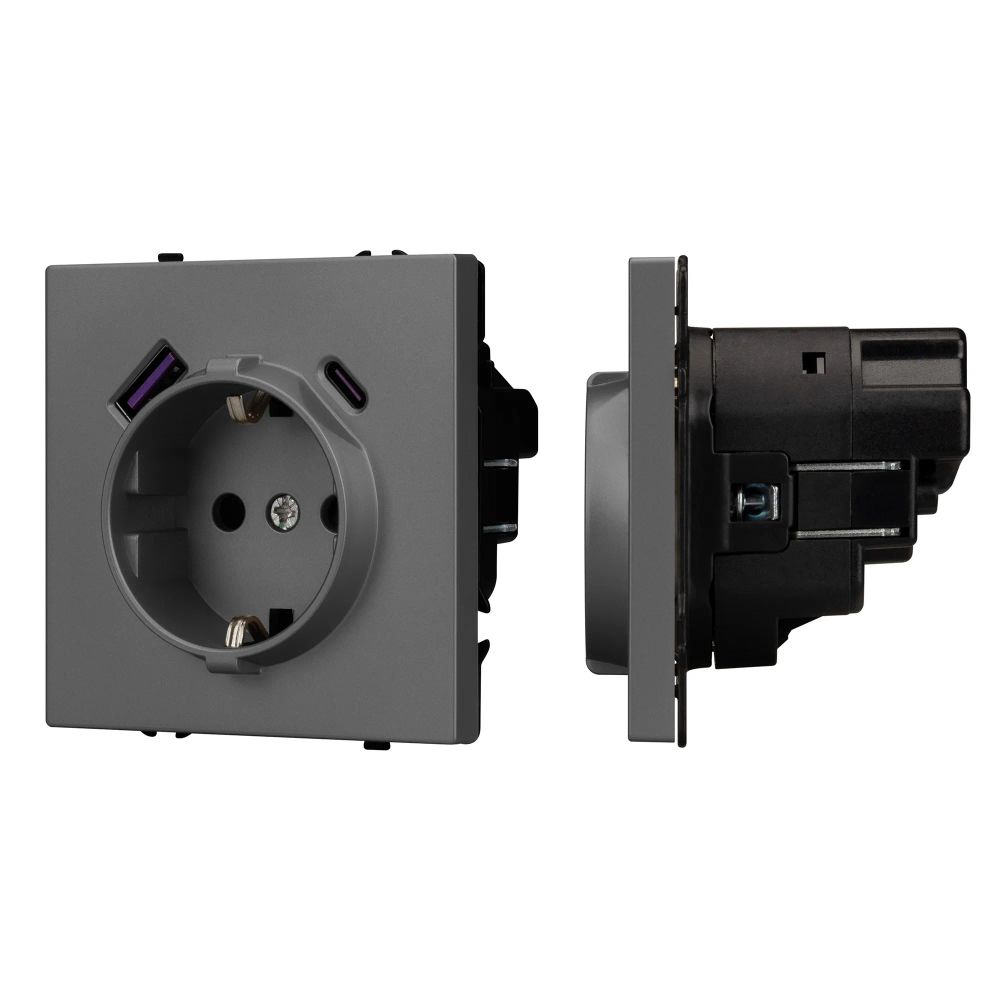 Механизм розетки с USB зарядкой SCT-NOBE-MUAC-SFPL-GR (230V, 16A) (Arlight, Серый базальт) 054287