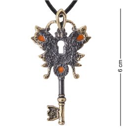 AM-4075 Подвеска «Ключик Бабочка» (латунь, янтарь)