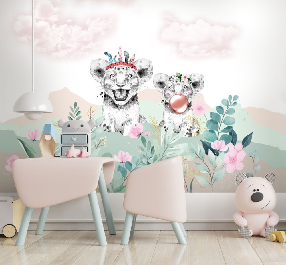 Фотообои львята в цветах