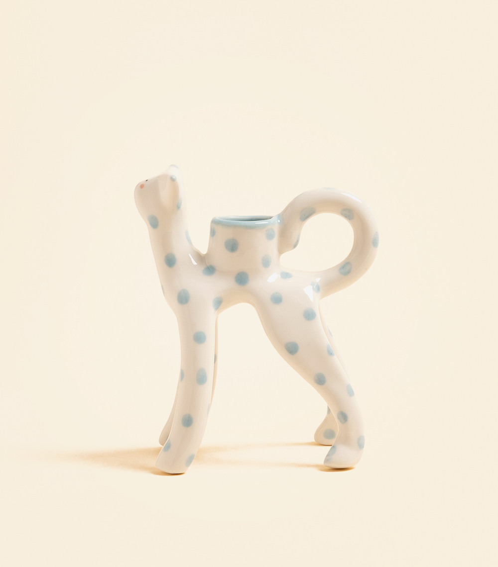 Подсвечник - Котик белый в голубой горошек | laski_v_glazki