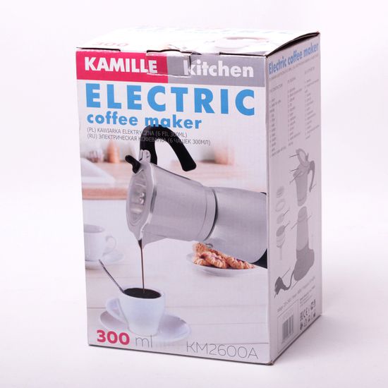 Кофеварка гейзерная электрическая 300 мл. (6 порций) из алюминия Kamille KM 2600A
