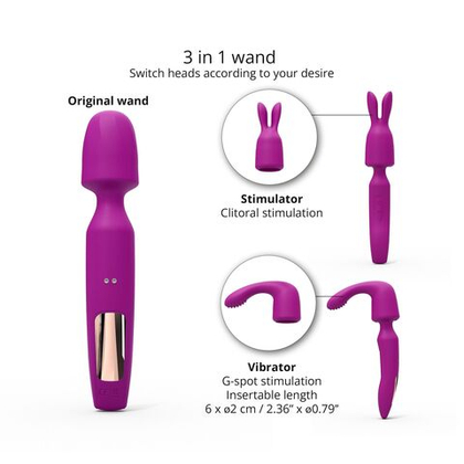 Лиловый вибратор с 2 сменными насадками R-Evolution Wand Vibrator with 2 Attachments