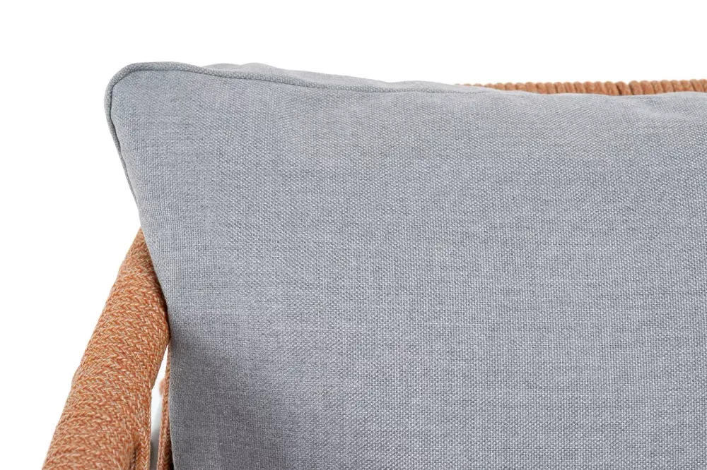 "Диего" кресло плетеное из роупа, каркас алюминий светло-серый (RAL7035) муар, роуп оранжевый меланж круглый, ткань светло-серая