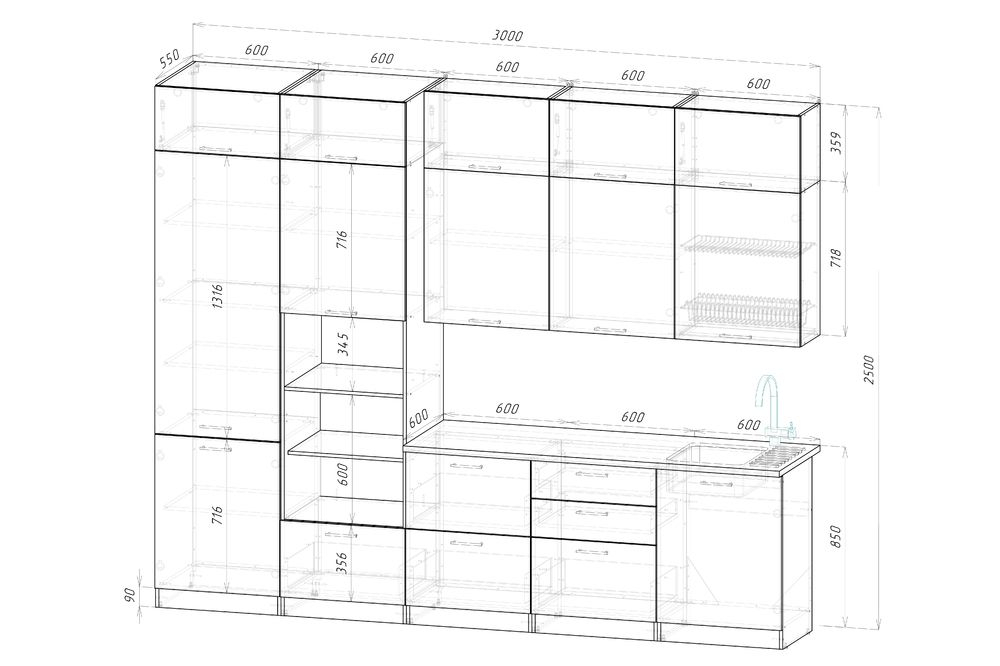 Кухонный гарнитур Флора экстра 3 3000 мм