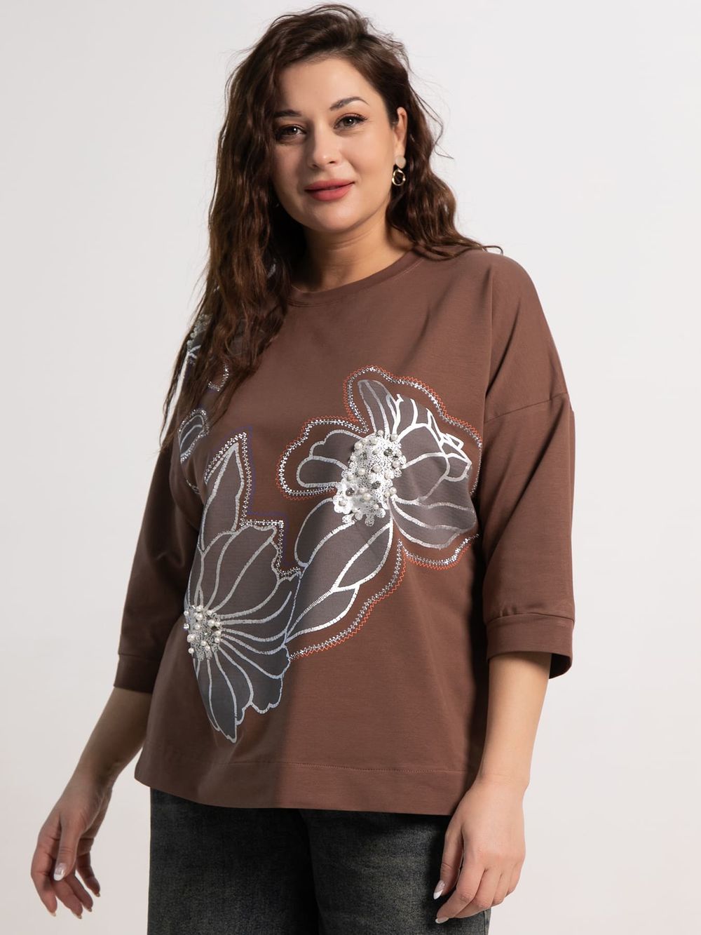 Блуза Цветочная рапсодия (коричневая) Б15310-18М LT Collection